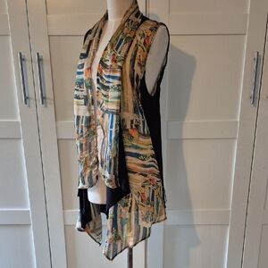 Anis.A Abstract Print Sheer Vest Cardigan | Bohemian Artsy Lagenlook Sz L